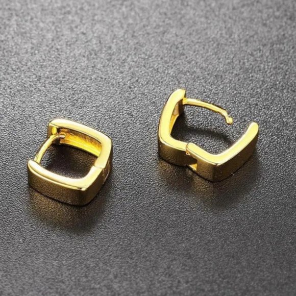 14K Gold Mens Square Earrings 14 K Sterling Silver Jewelry Huggies Guys Retro - Picture 3 of 7